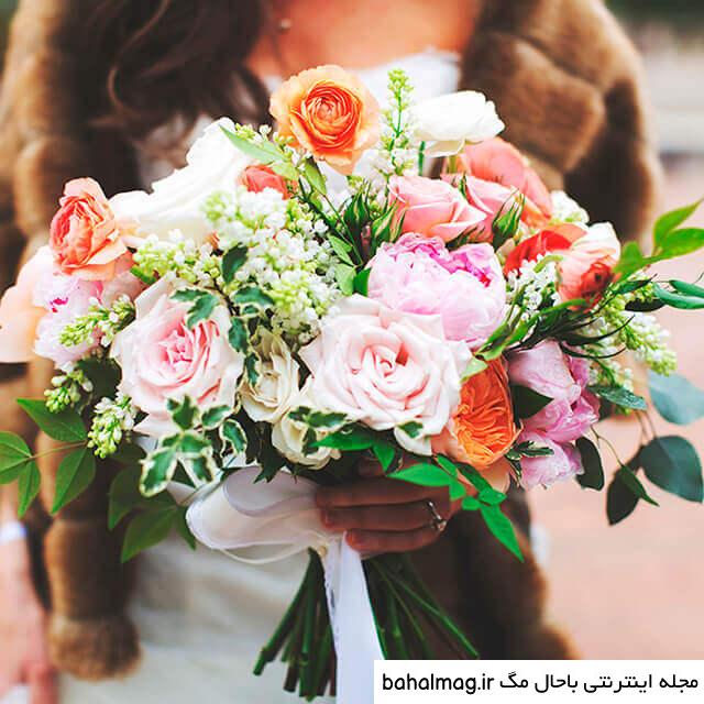 عکس عروس و داماد با دسته گل
