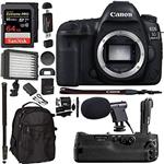 Canon EOS 5D Mark IV Full Frame Digital SLR Camera with EF 24-105mm f/4L is II USM Lens Kit, Sandisk 64GB, Polaroid 160 LED Video Light, Microphone, Backpack and Accessory Bundle