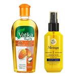 روغن مو مورینگا امو مدل HCO1 حجم 100 میلی لیتر به همراه روغن نرم و درخشان کننده مو واتیکا مدل Almond حجم 200 میلی لیتر